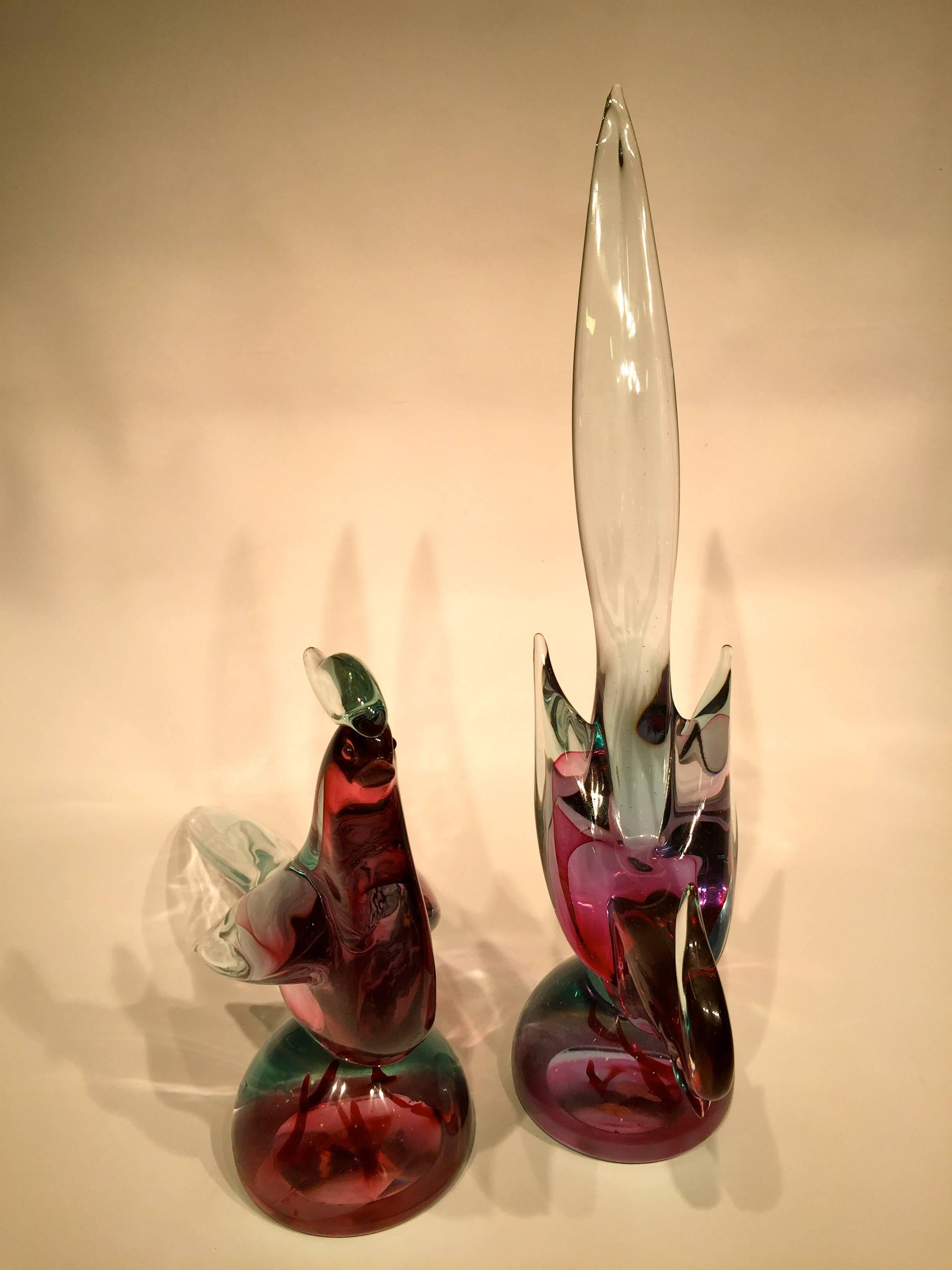 Italian Archimede Seguso 1950 Pink and Blue Pair in Murano Glass For Sale