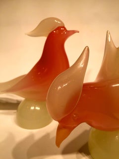 Archimede Seguso 1950 Pink Opalescent Pair in Murano Glass