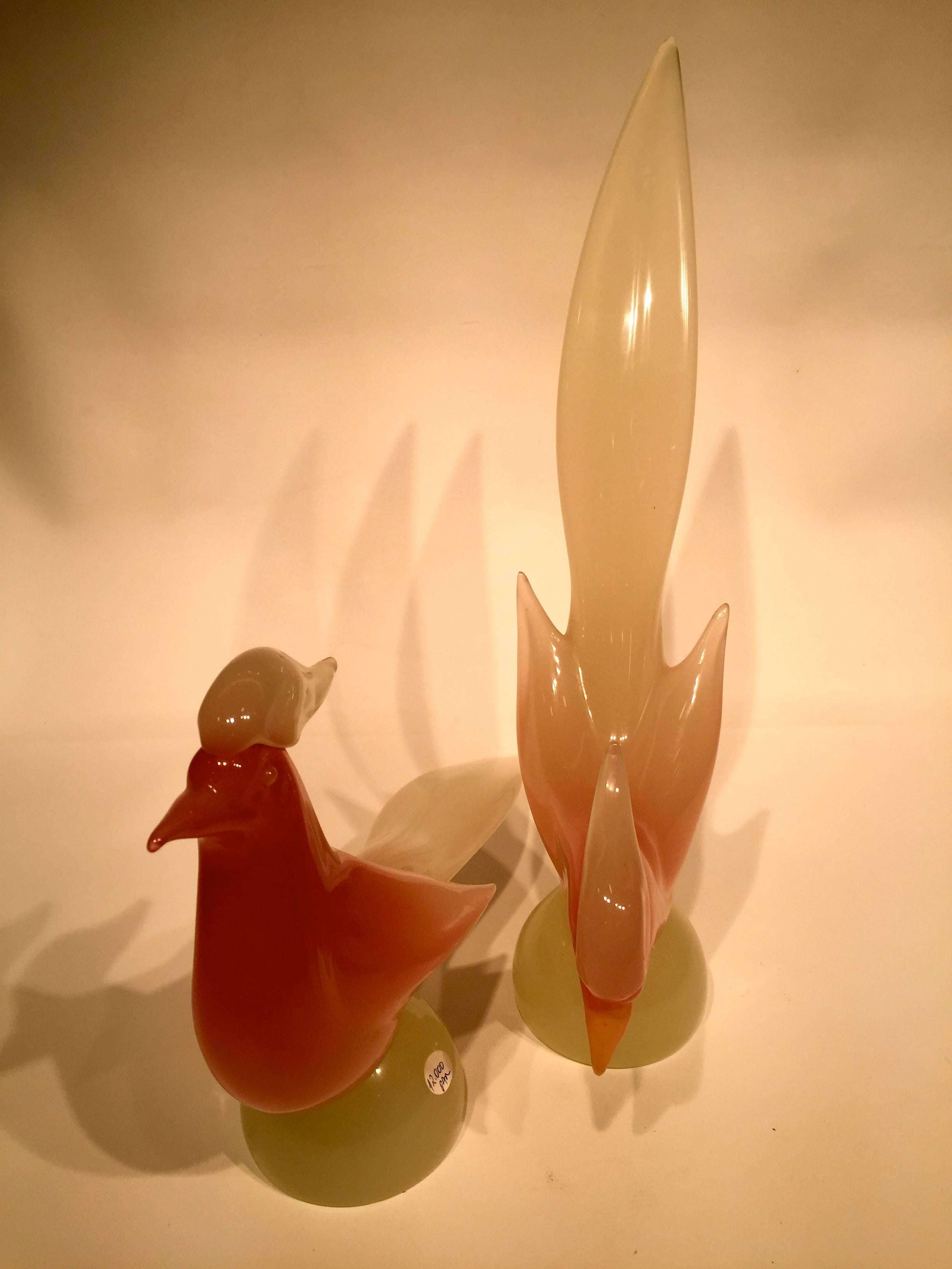 Italian Archimede Seguso 1950 Pink Opalescent Pair in Murano Glass For Sale
