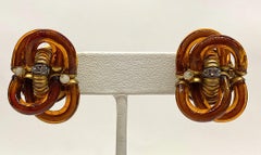 Archimede Seguso 1960s Amber Murano Glass Earrings