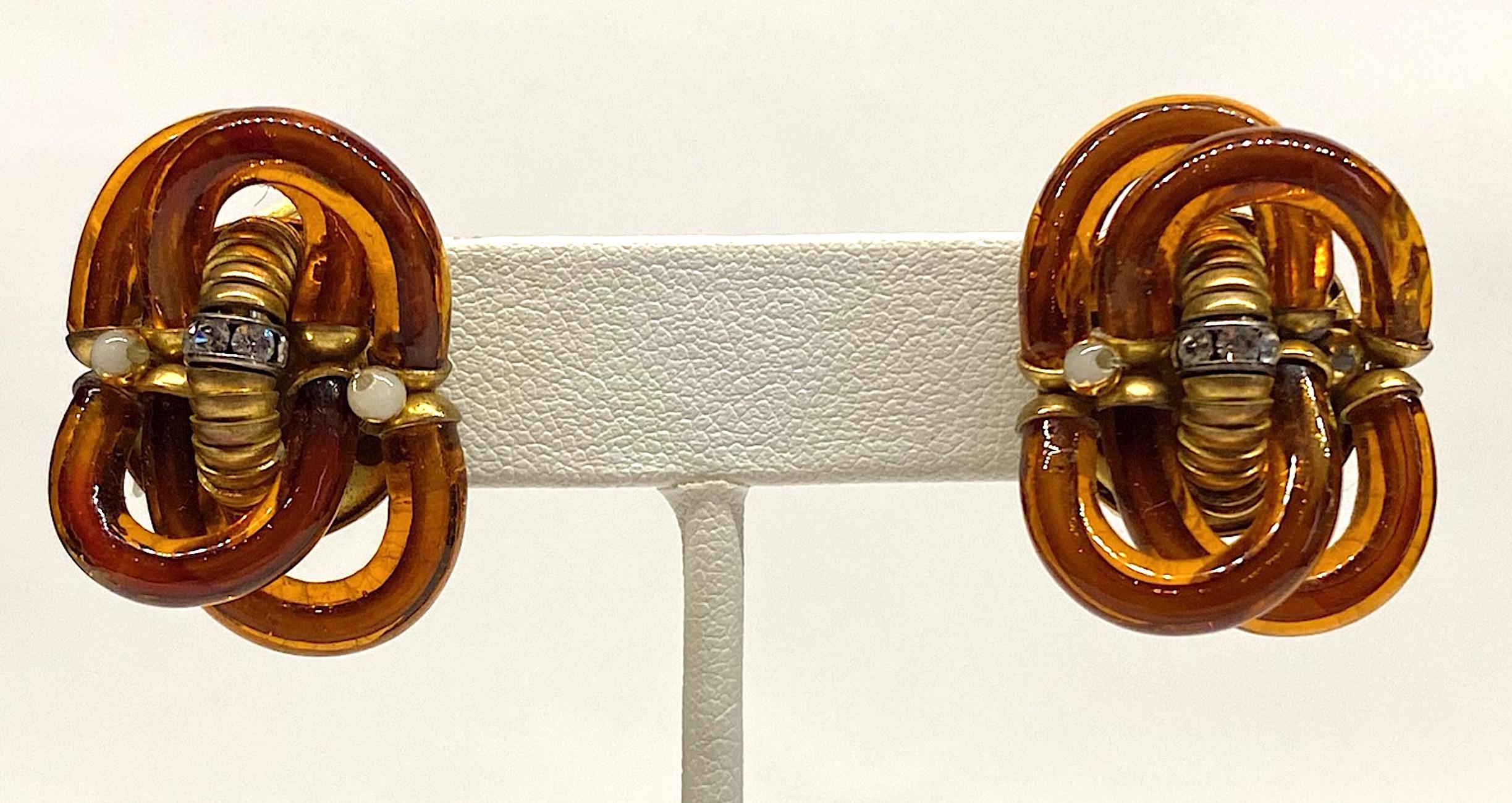 Archimede Seguso 1960s Amber Murano Glass Earrings In Good Condition In New York, NY