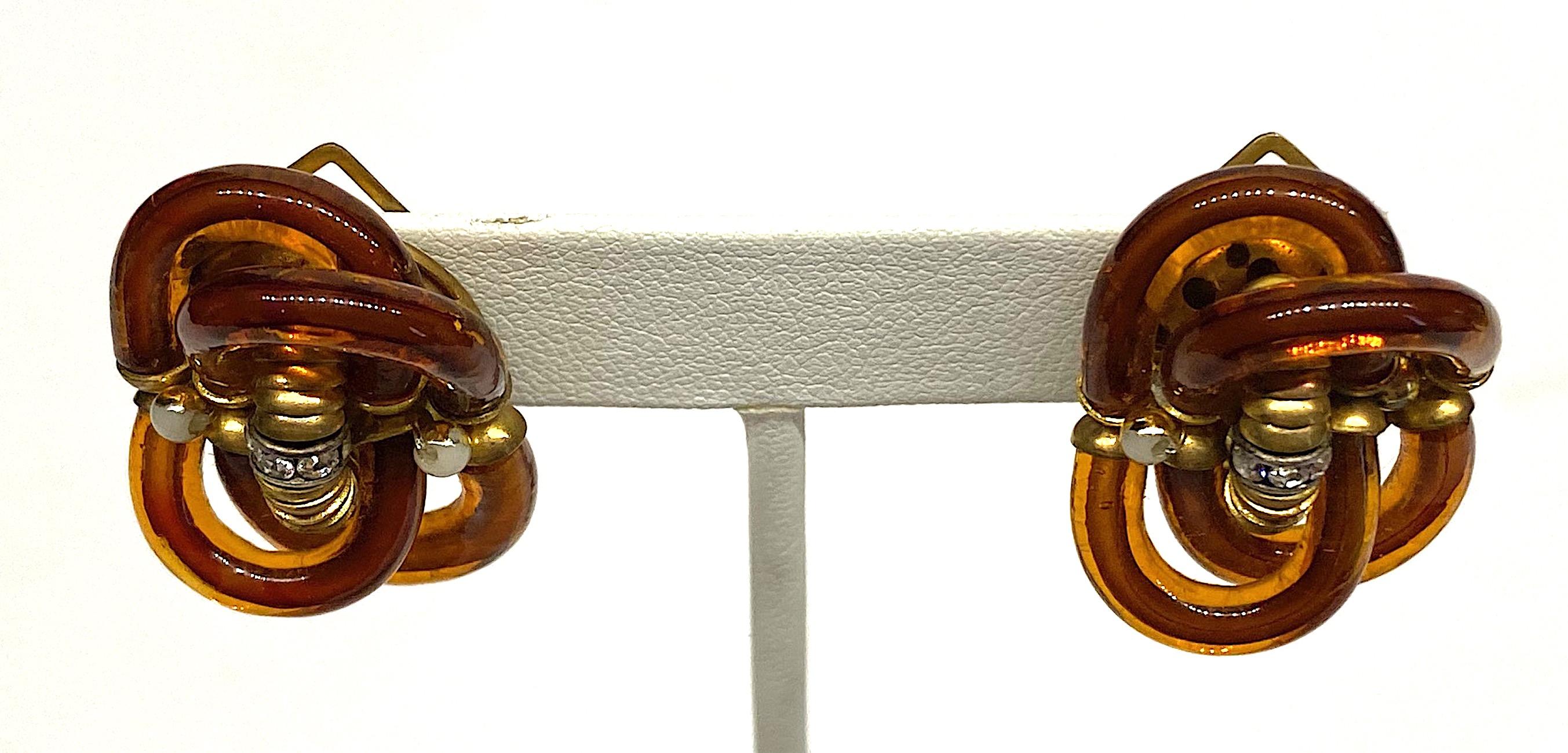 Archimede Seguso 1960s Amber Murano Glass Earrings 1