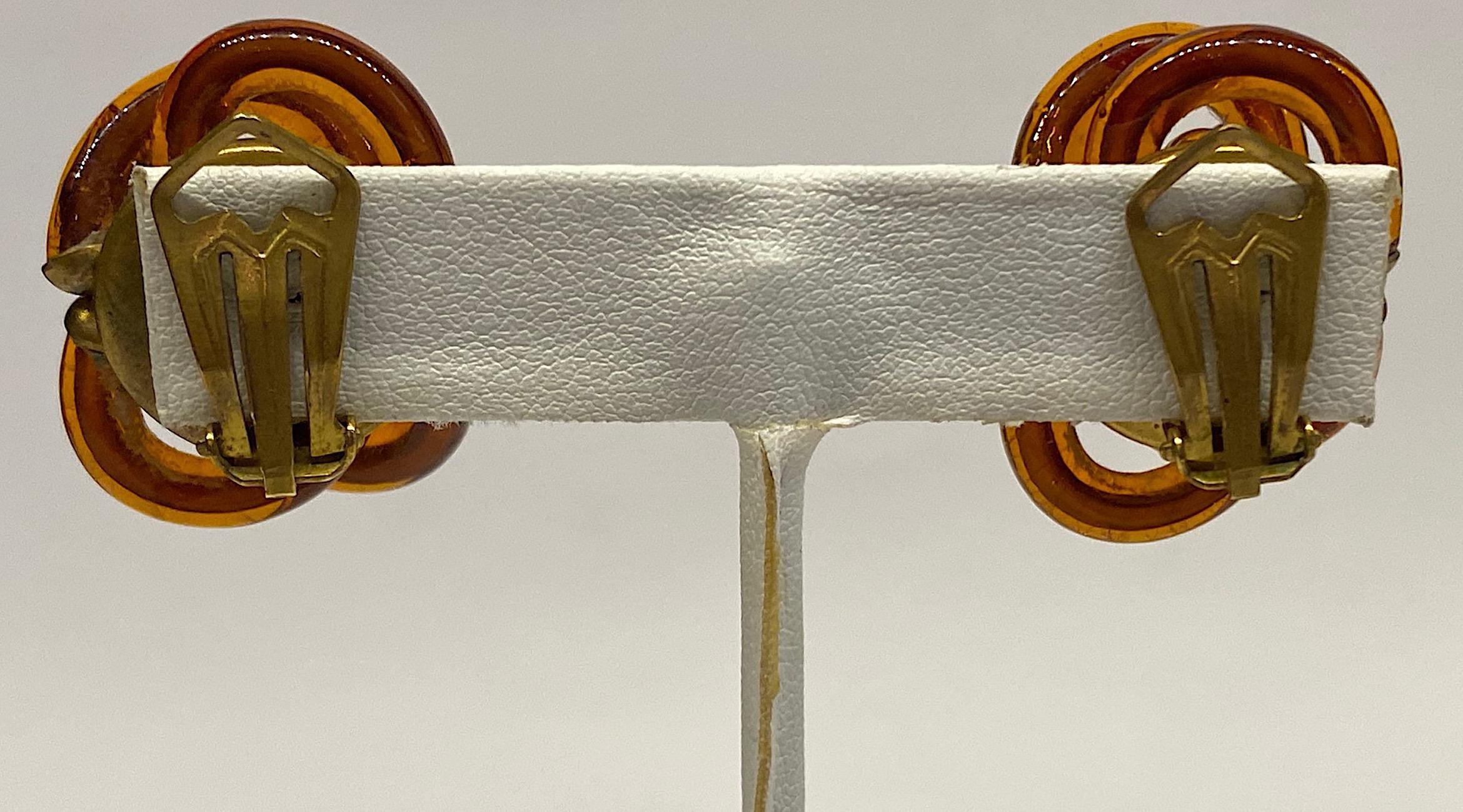 Archimede Seguso 1960s Amber Murano Glass Earrings 1