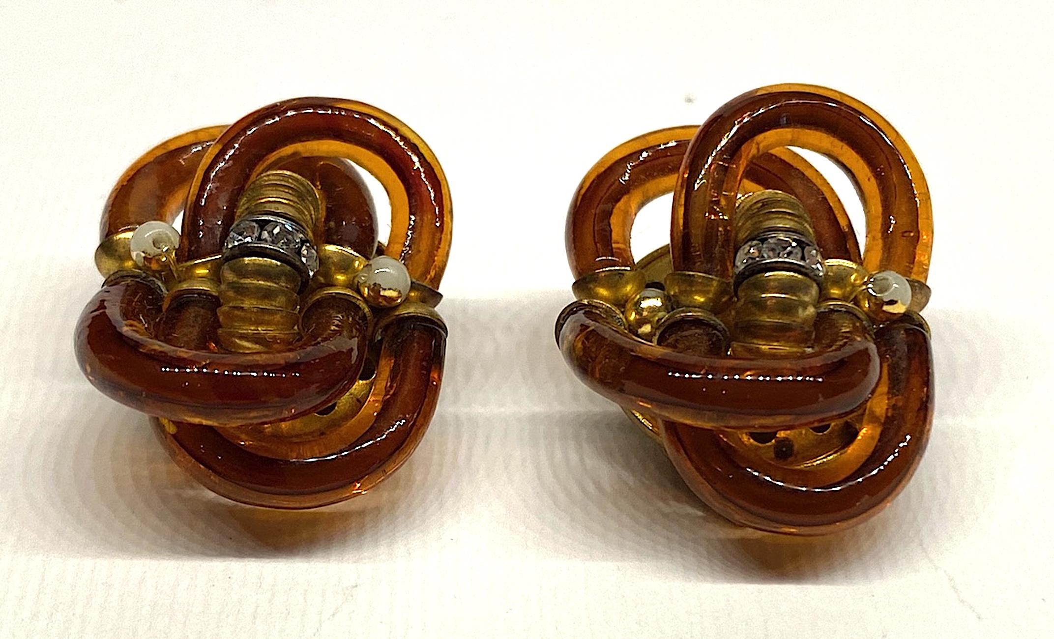 Archimede Seguso 1960s Amber Murano Glass Earrings 3