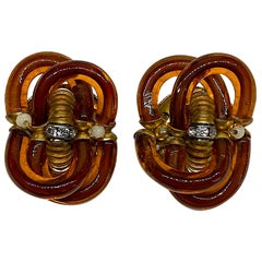 Vintage Archimede Seguso 1960s Amber Murano Glass Earrings