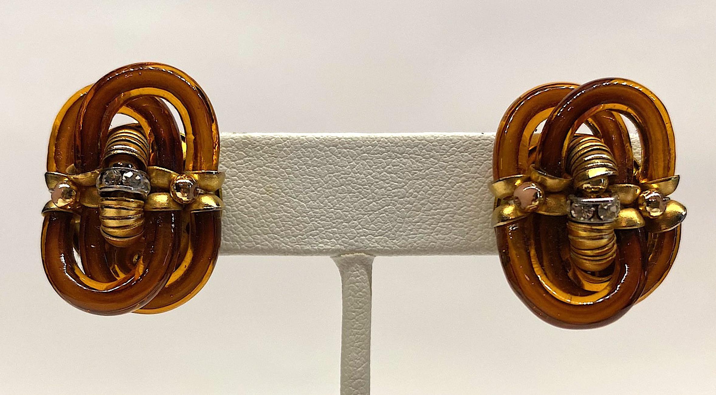 Archimede Seguso 1960s Amber Murano Glass Link Earrings In Fair Condition In New York, NY