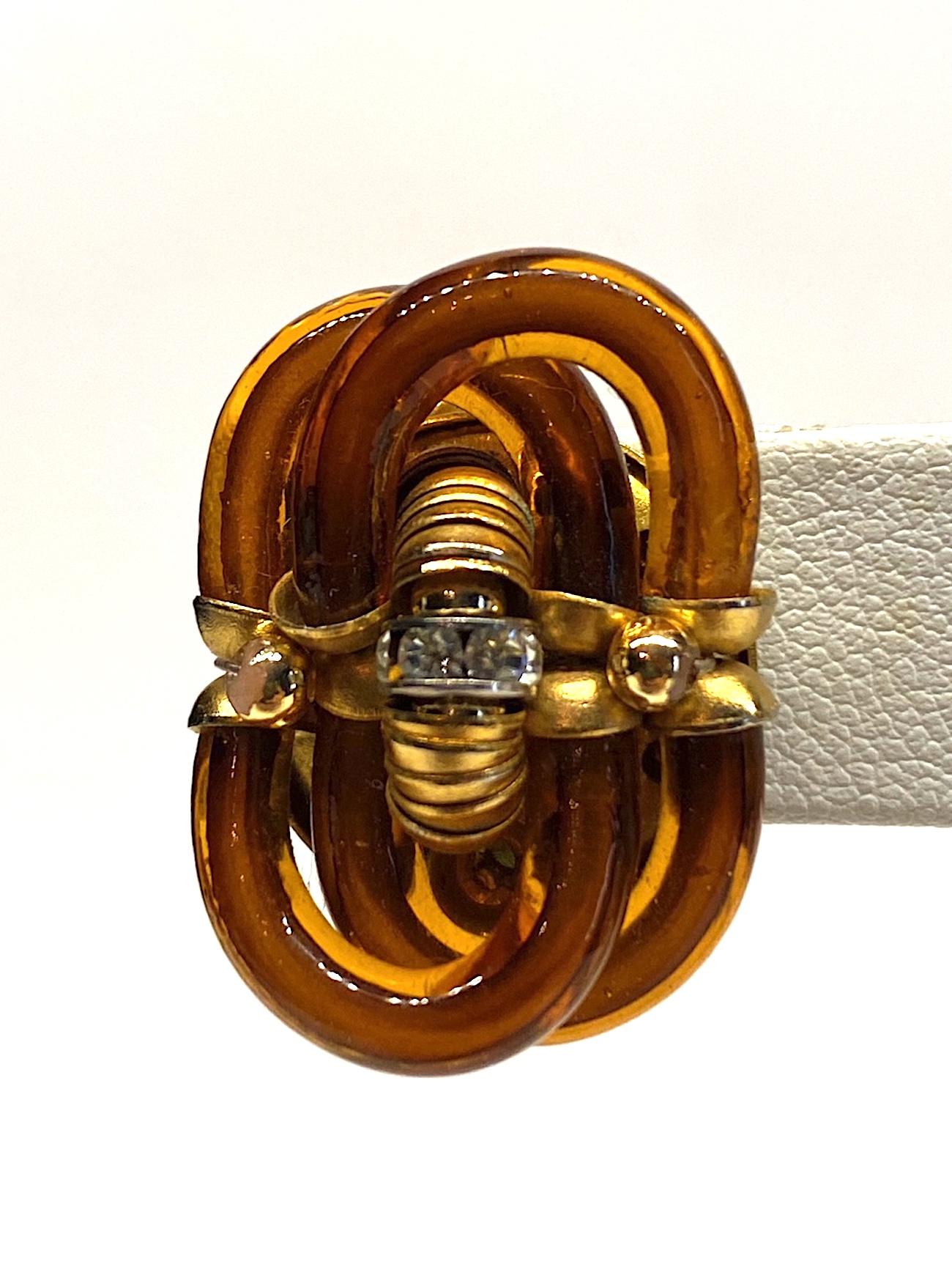 Women's Archimede Seguso 1960s Amber Murano Glass Link Earrings