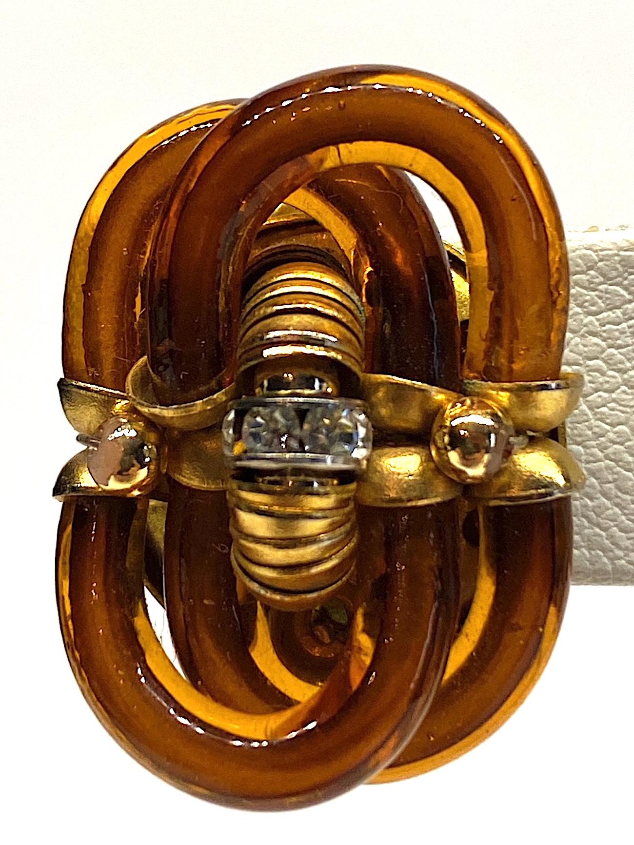 Archimede Seguso 1960s Amber Murano Glass Link Earrings 1