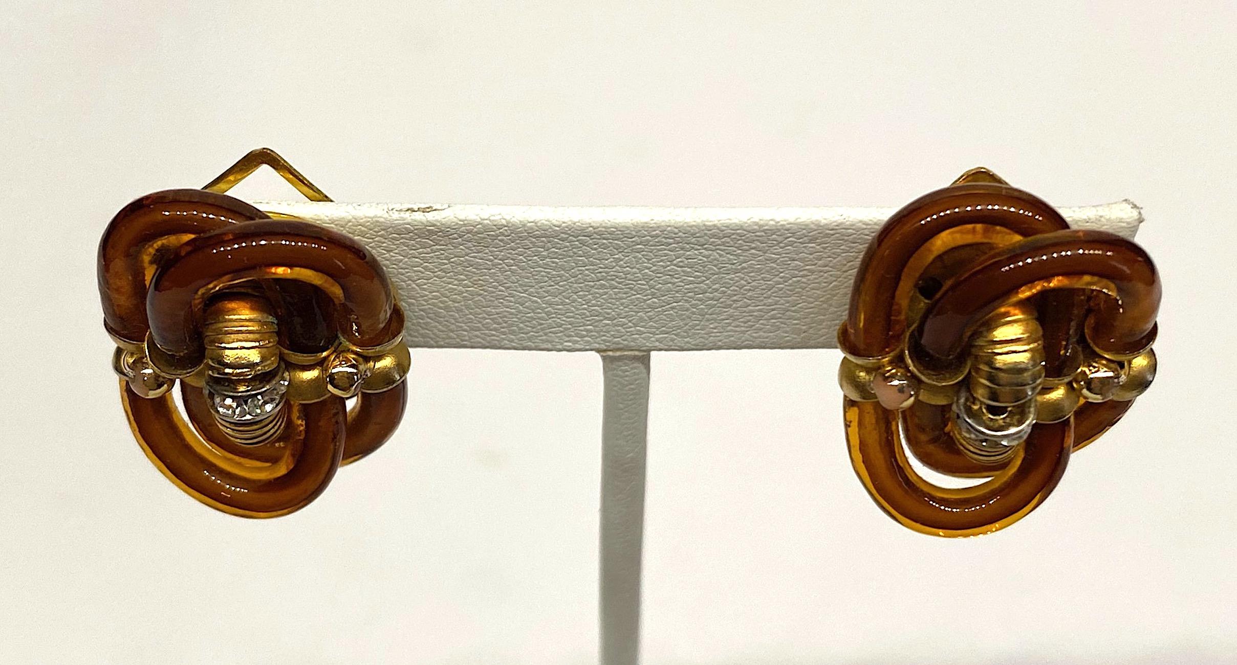 Archimede Seguso 1960s Amber Murano Glass Link Earrings 2