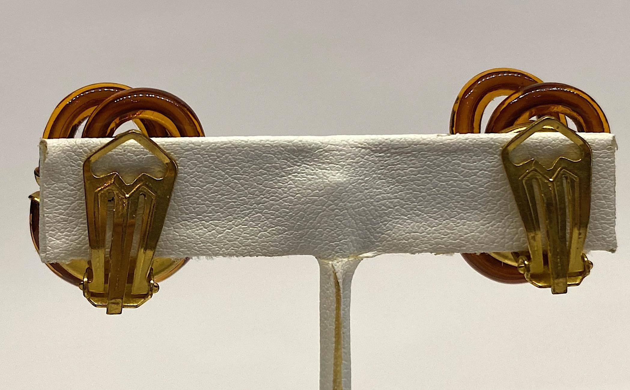 Archimede Seguso 1960s Amber Murano Glass Link Earrings 3