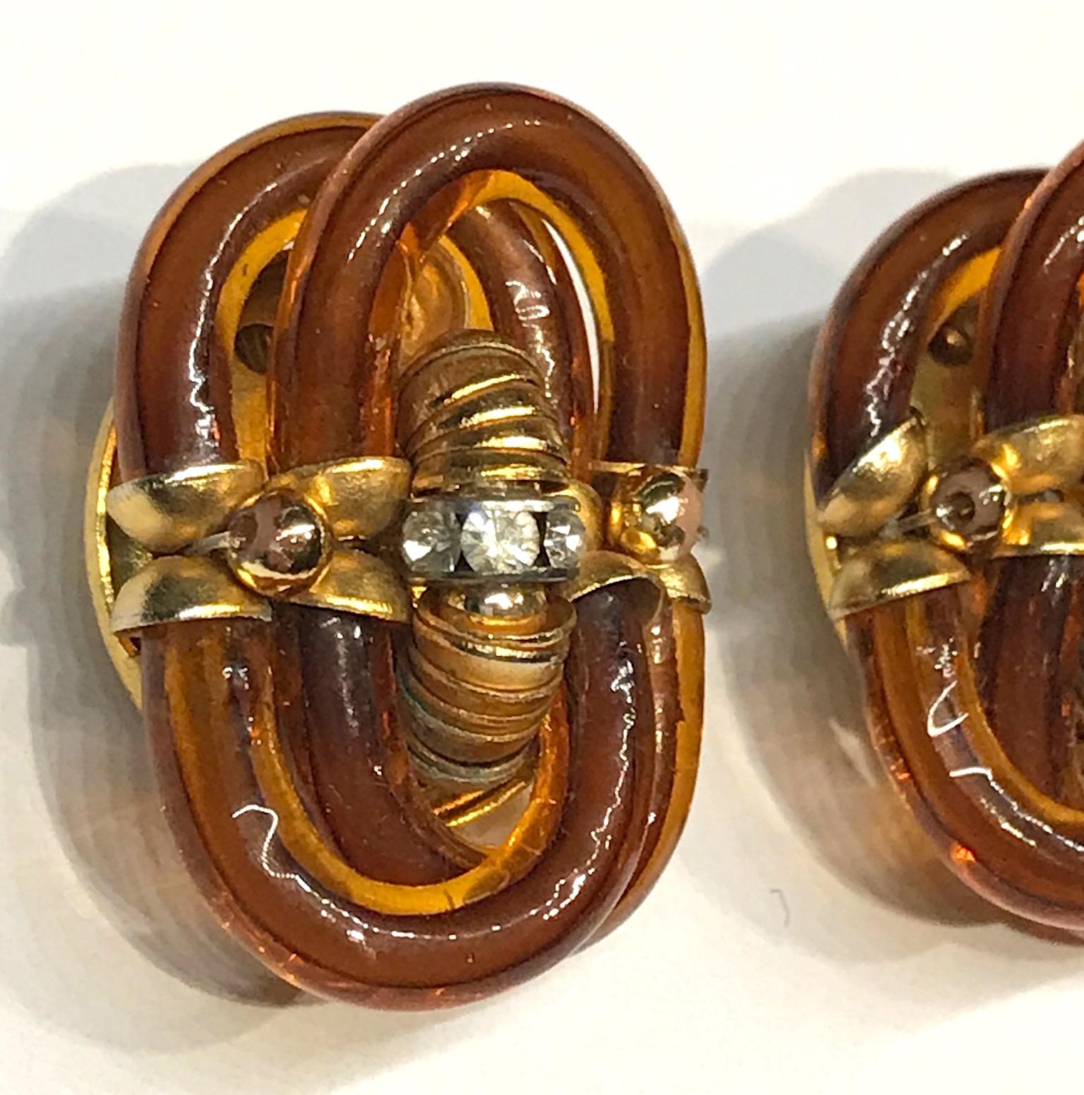 Archimede Seguso 1960s Amber Murano Glass Link Earrings 5
