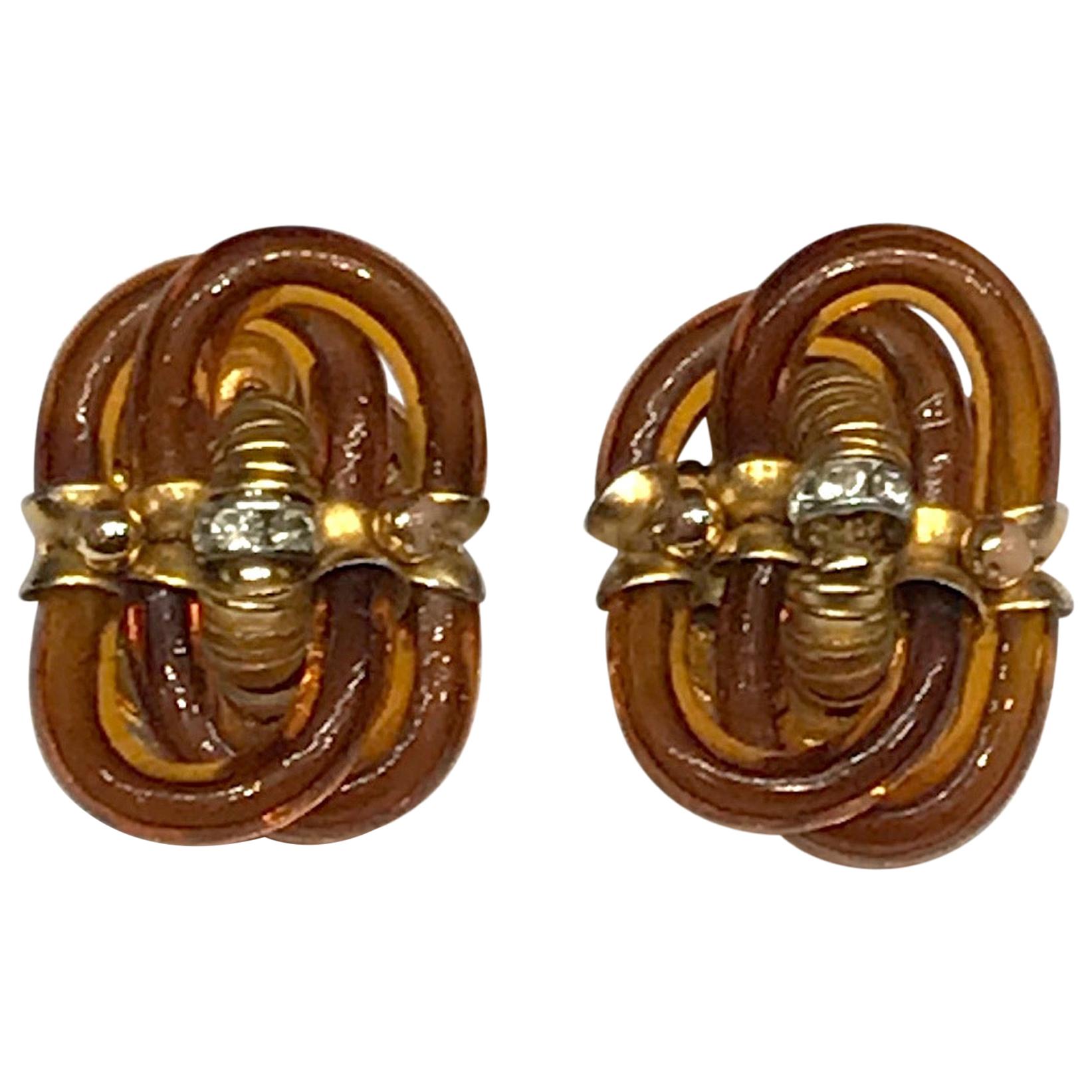 Archimede Seguso 1960s Amber Murano Glass Link Earrings