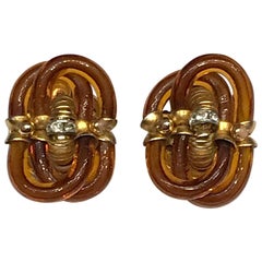 Archimede Seguso 1960s Amber Murano Glass Link Earrings