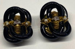 Archimede Seguso 1960s Black Glass Murano Earrings