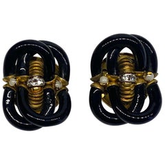 Archimede Seguso 1960s Black Glass Murano Earrings