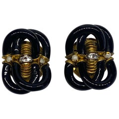 Archimede Seguso 1960s Boucles d'oreilles en verre noir de Murano