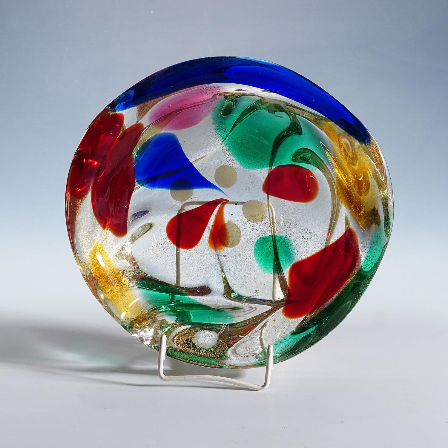 Archimede Seguso 'A Macchie' Bowl with Multiple Colour Spots In Good Condition For Sale In Berghuelen, DE