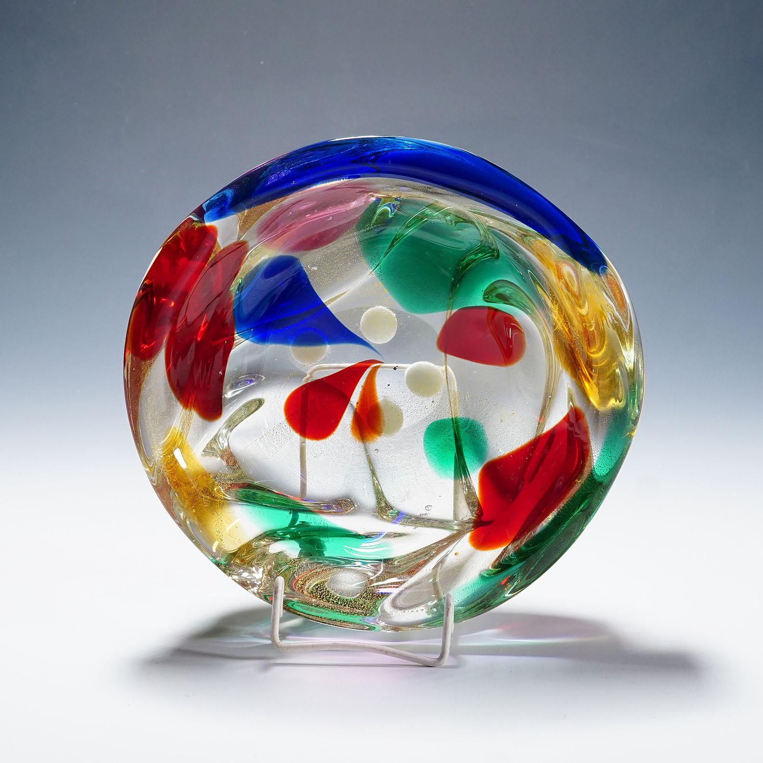 Art Glass Archimede Seguso 'A Macchie' Bowl with Multiple Colour Spots For Sale