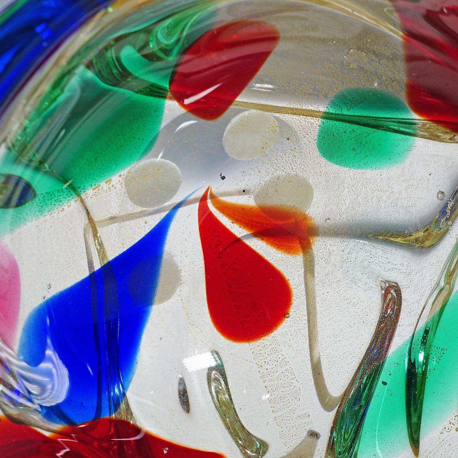Archimede Seguso 'A Macchie' Bowl with Multiple Colour Spots For Sale 1