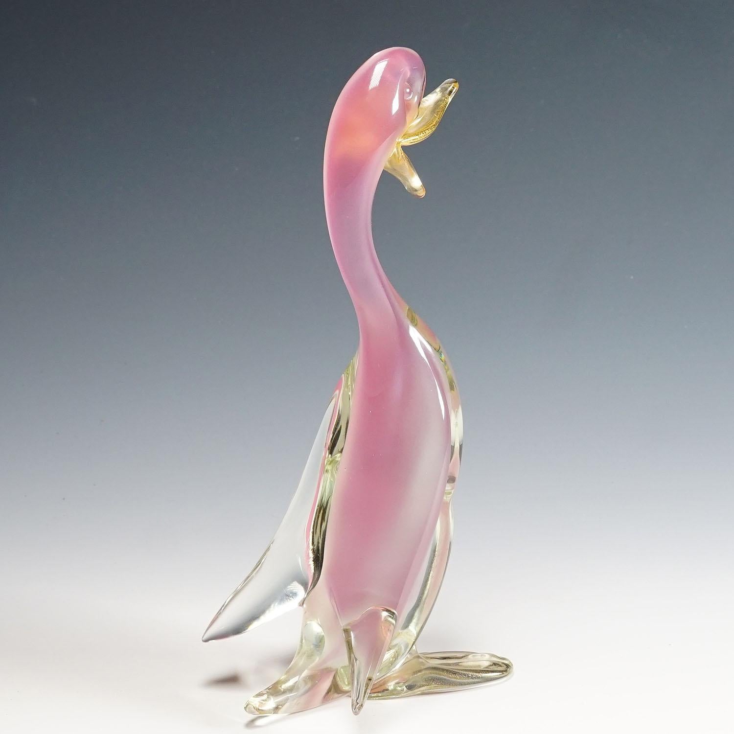 Mid-Century Modern Archimede Seguso Alabastro Art Glass Duck, Murano Italy 1950s For Sale