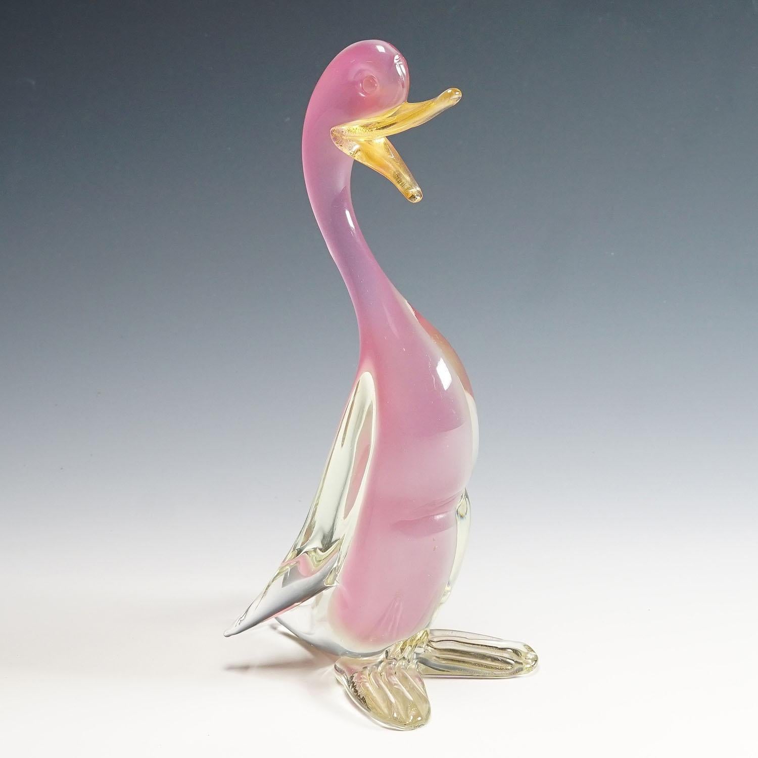 Italian Archimede Seguso Alabastro Art Glass Duck, Murano Italy 1950s For Sale