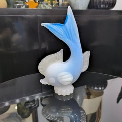 Archimede Seguso Alabastro Murano Fish Sculpture in Blue Gradient Glass, 1950s