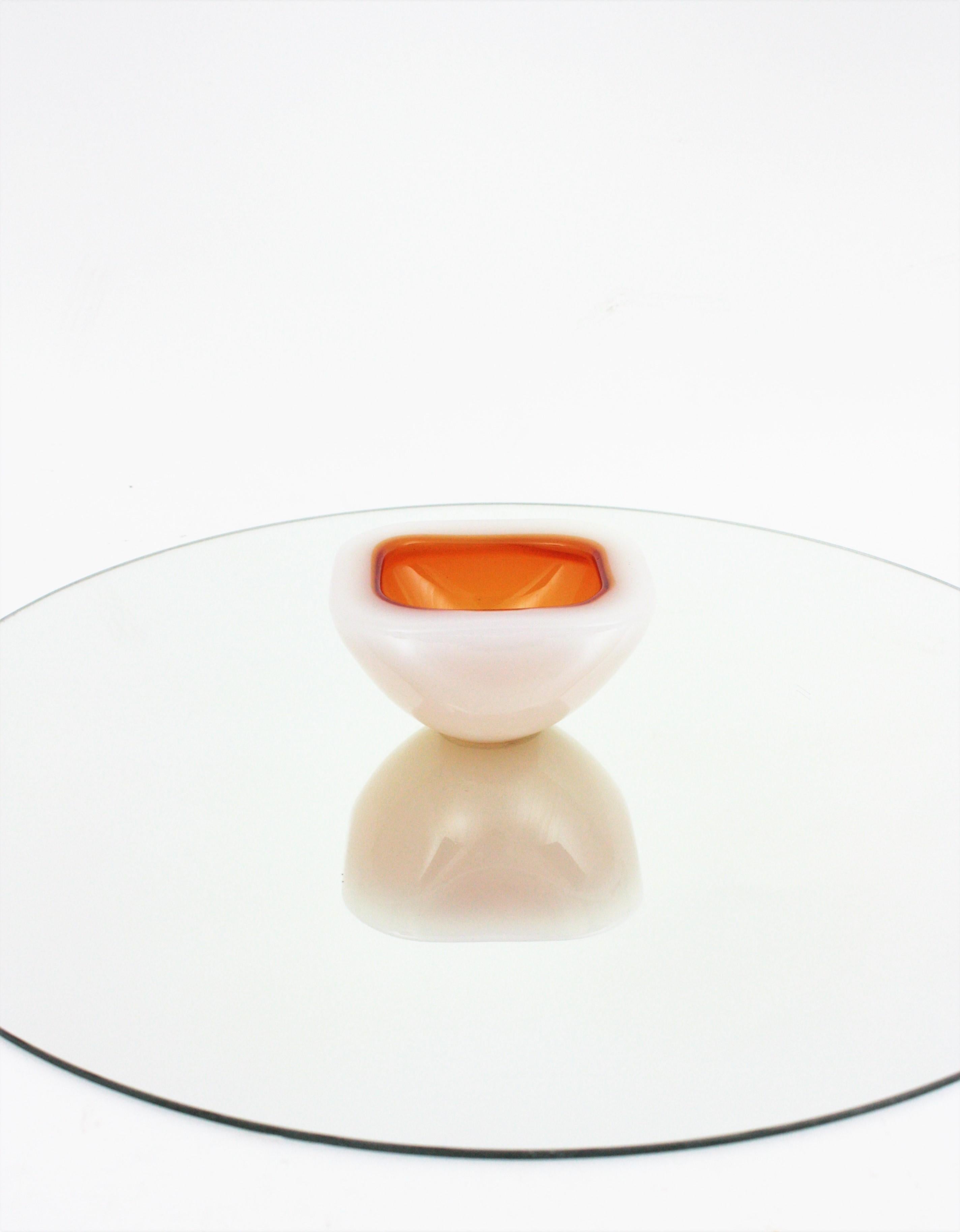 Italian Archimede Seguso Alabastro Murano White Amber Geode Glass Bowl, 1950s For Sale