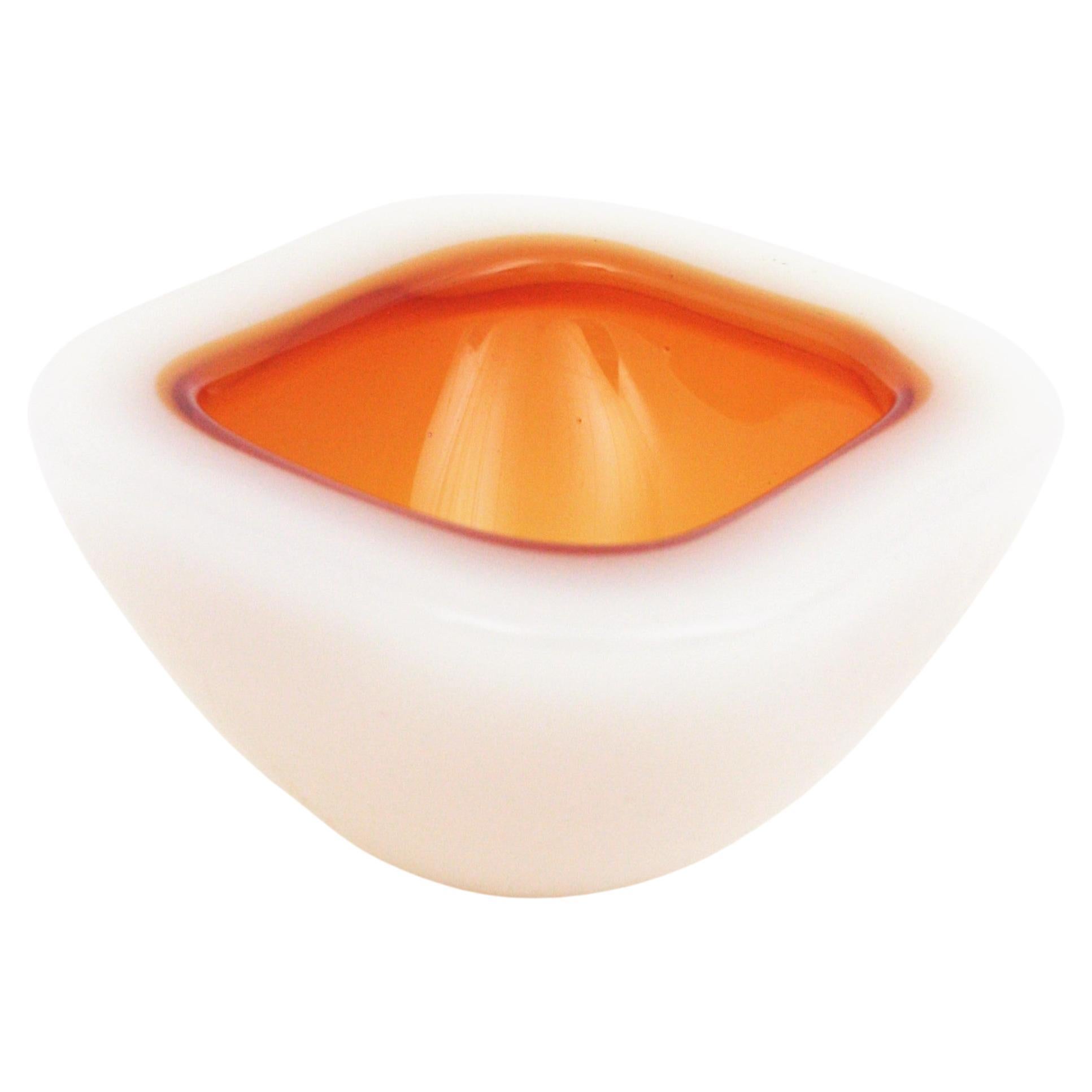 Archimede Seguso Alabastro Murano White Amber Geode Glass Bowl, 1950s For Sale