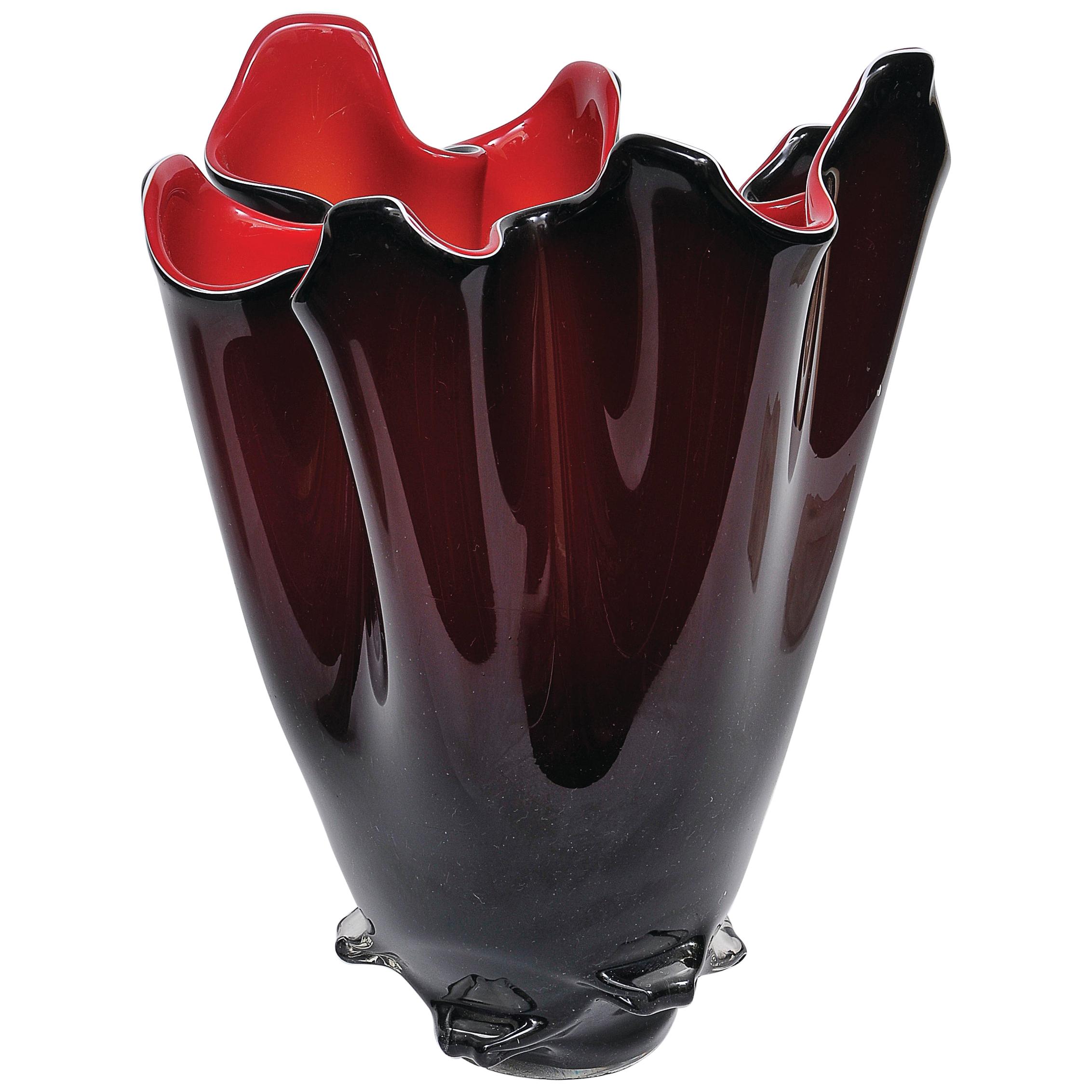 Archimede Seguso, Artistic Triple Red, White and Black Murano Glass, circa 1950 For Sale