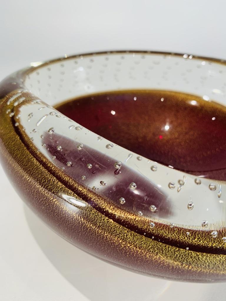 Archimede Seguso Ashtray in Murano Glass with Gold and Air Bubbles In Excellent Condition For Sale In Rio De Janeiro, RJ