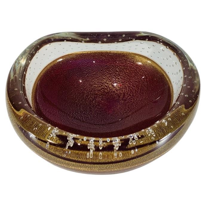 Archimede Seguso Ashtray in Murano Glass with Gold and Air Bubbles For Sale
