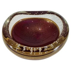 Vintage Archimede Seguso Ashtray in Murano Glass with Gold and Air Bubbles