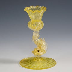 Archimede Seguso Attr. Glass Candle Stick with Dolphin ca. 1960s