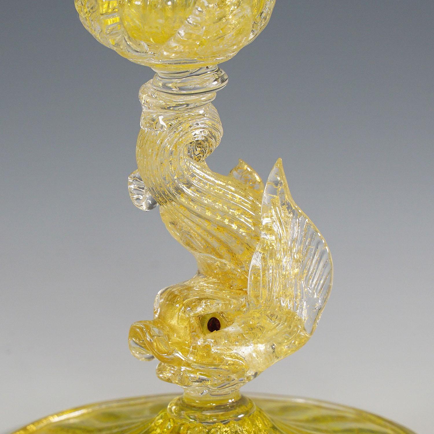 Italian Archimede Seguso Attr. Glass Candle Stick with Dolphin ca. 1960s For Sale
