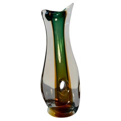Archimede Seguso Attributed Murano Sommerso Glass Vase with Amber and Green
