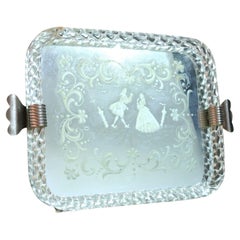 Archimede Seguso Barovier & Toso Vassoio Torchon Da Portata Venezia Anni ‘40