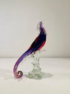 Archimede Seguso "blue rubino" Murano glass circa 1950 big pheasant.