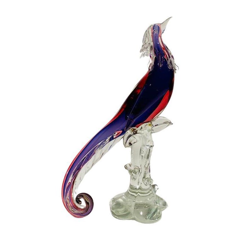 Archimede Seguso "blue rubino" verre de Murano circa 1950 grand faisan.