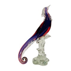 Archimede Seguso "blue rubino" Murano glass circa 1950 big pheasant.