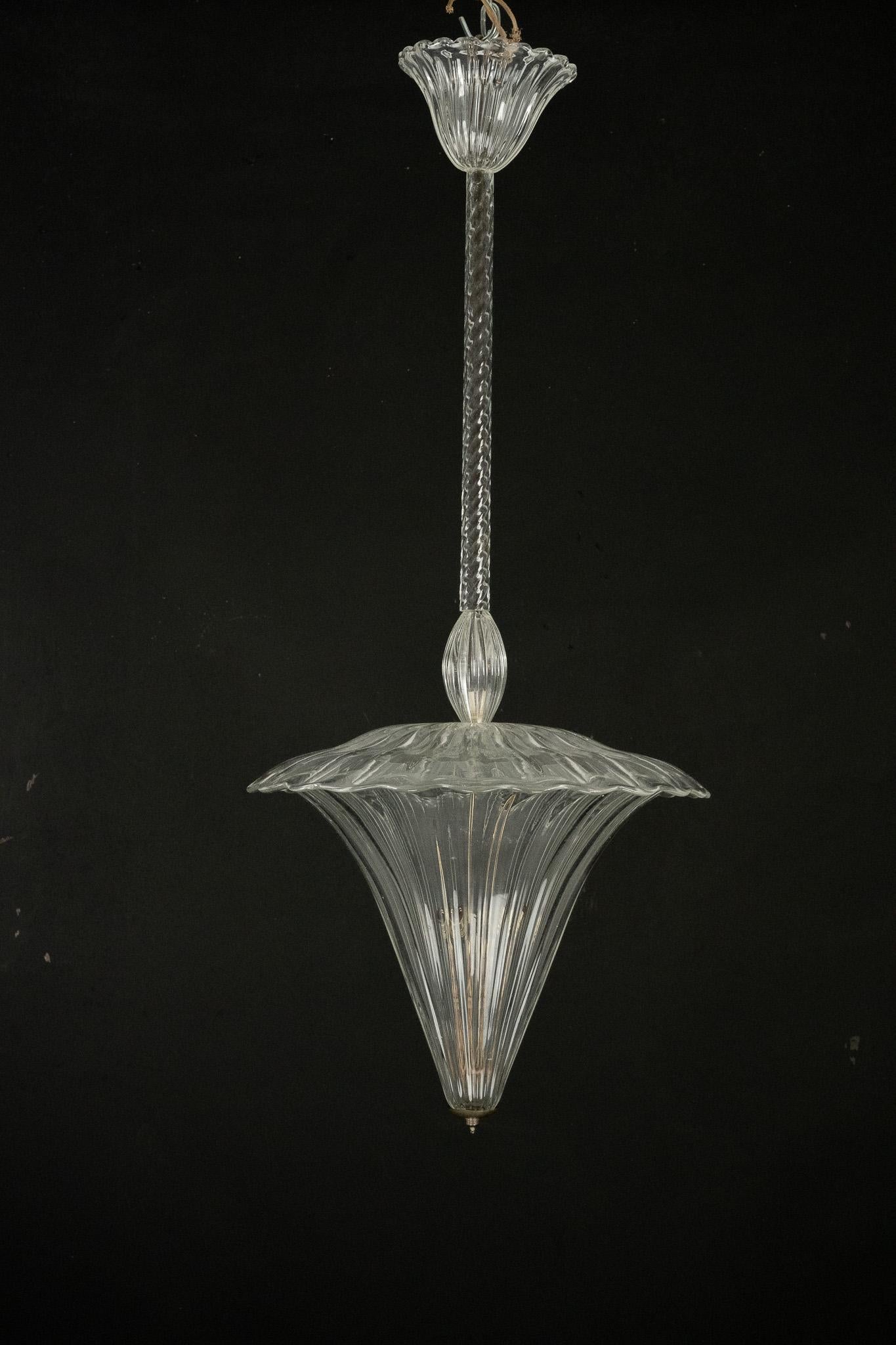Archimede Seguso Pendelleuchte aus klarem Muranoglas. Italien 1940er Jahre 4