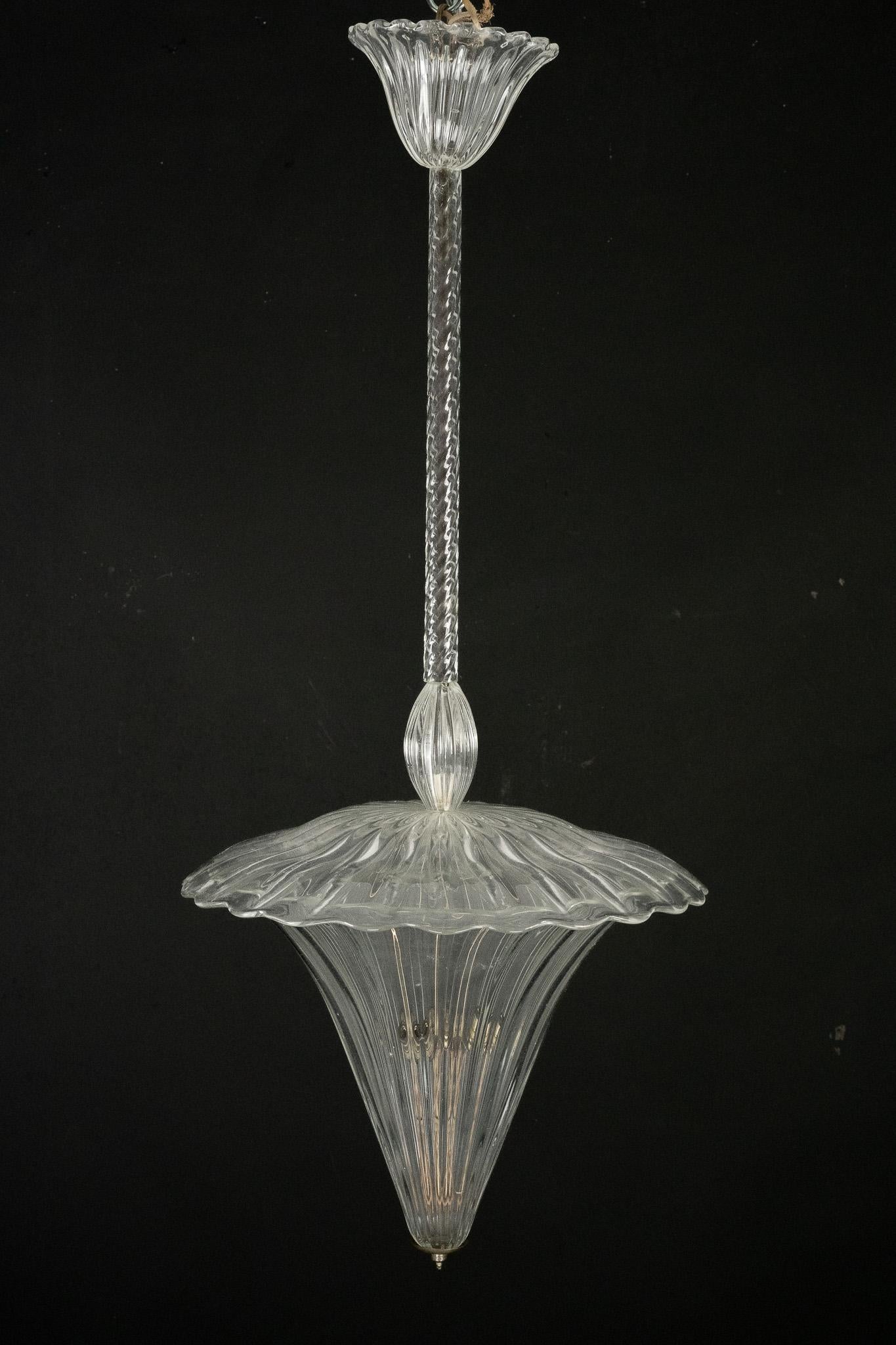 Archimede Seguso Pendelleuchte aus klarem Muranoglas. Italien 1940er Jahre 5
