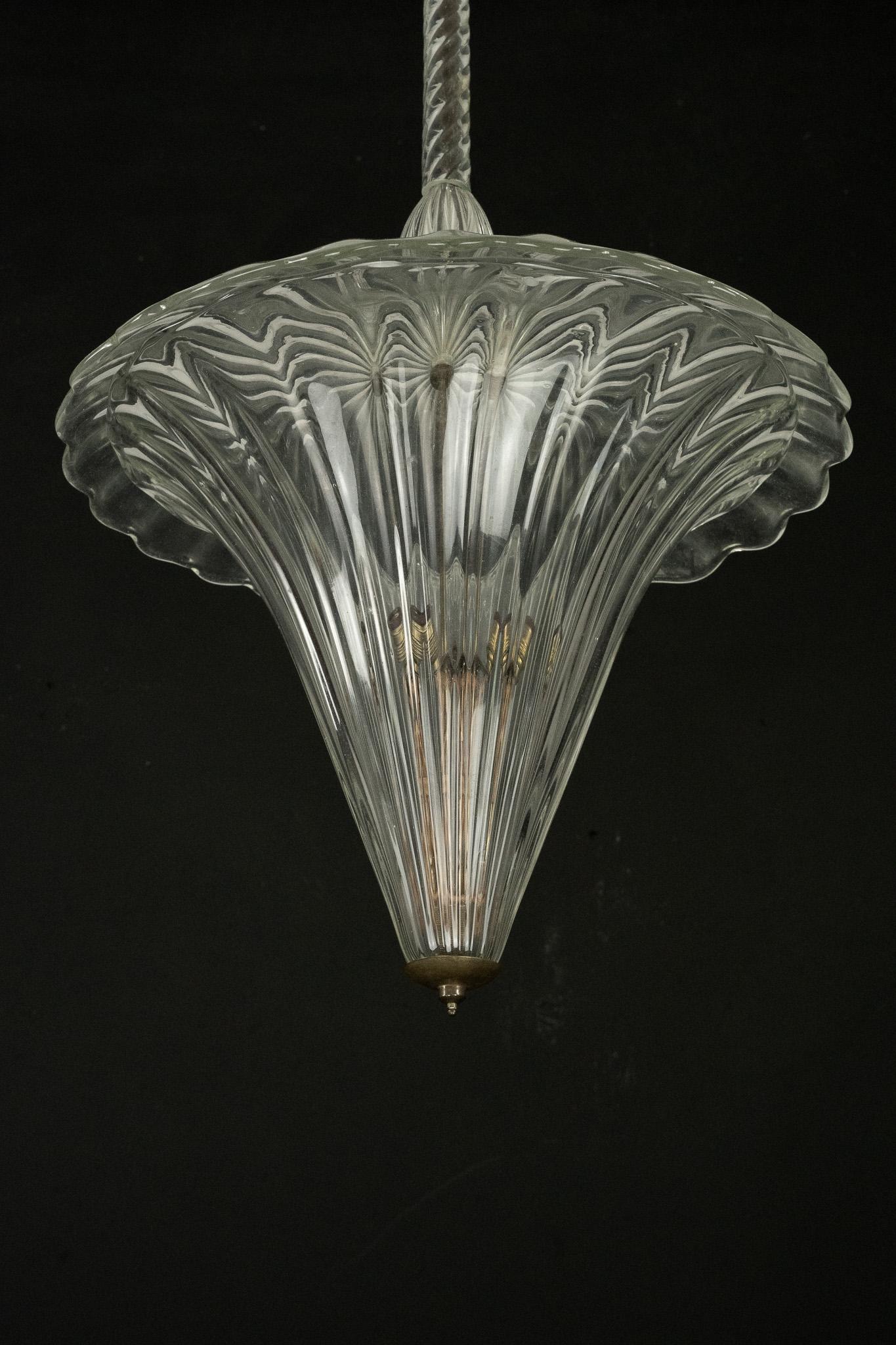 Archimede Seguso Pendelleuchte aus klarem Muranoglas. Italien 1940er Jahre 6