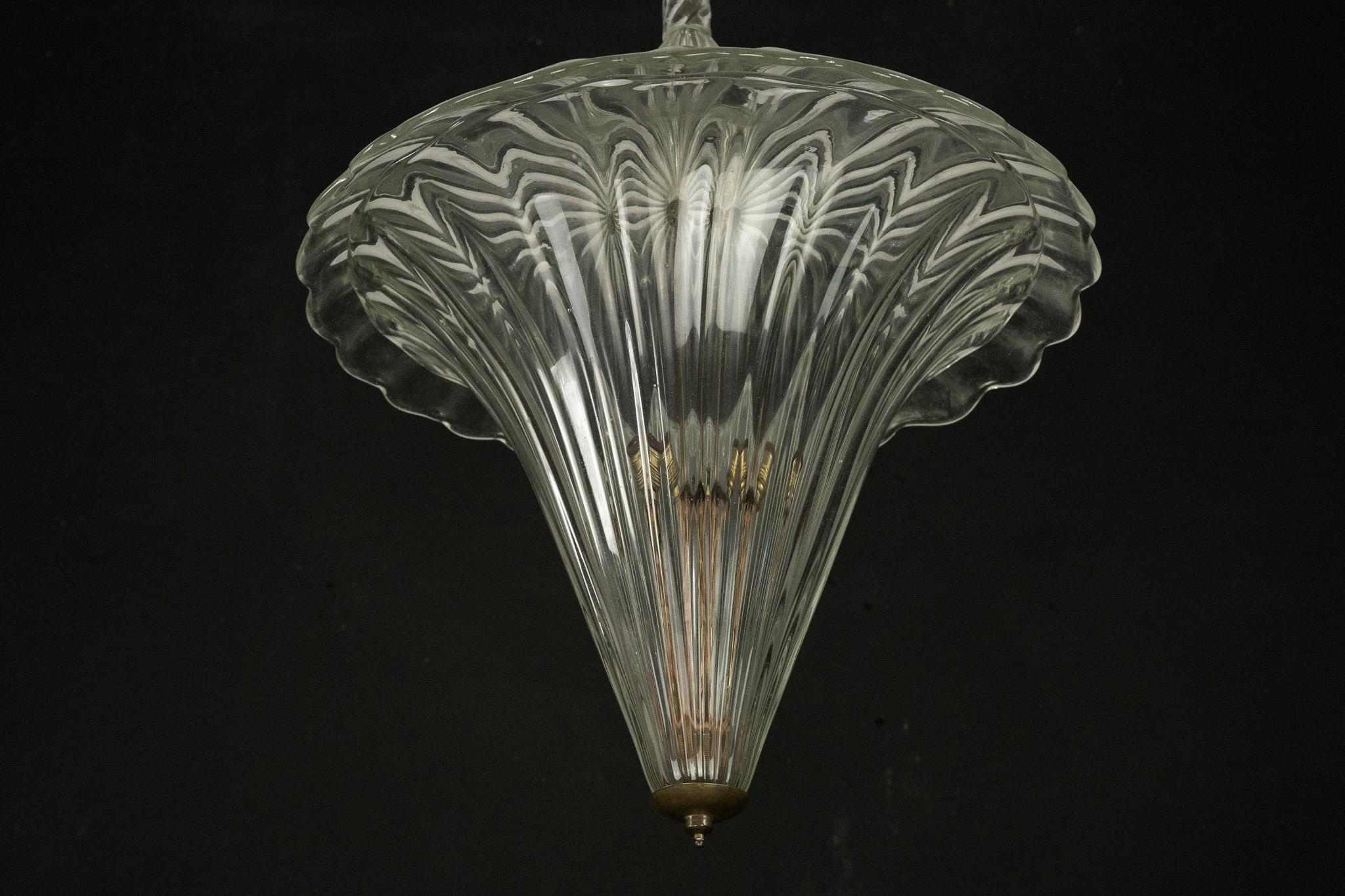 Archimede Seguso Pendelleuchte aus klarem Muranoglas. Italien 1940er Jahre 7
