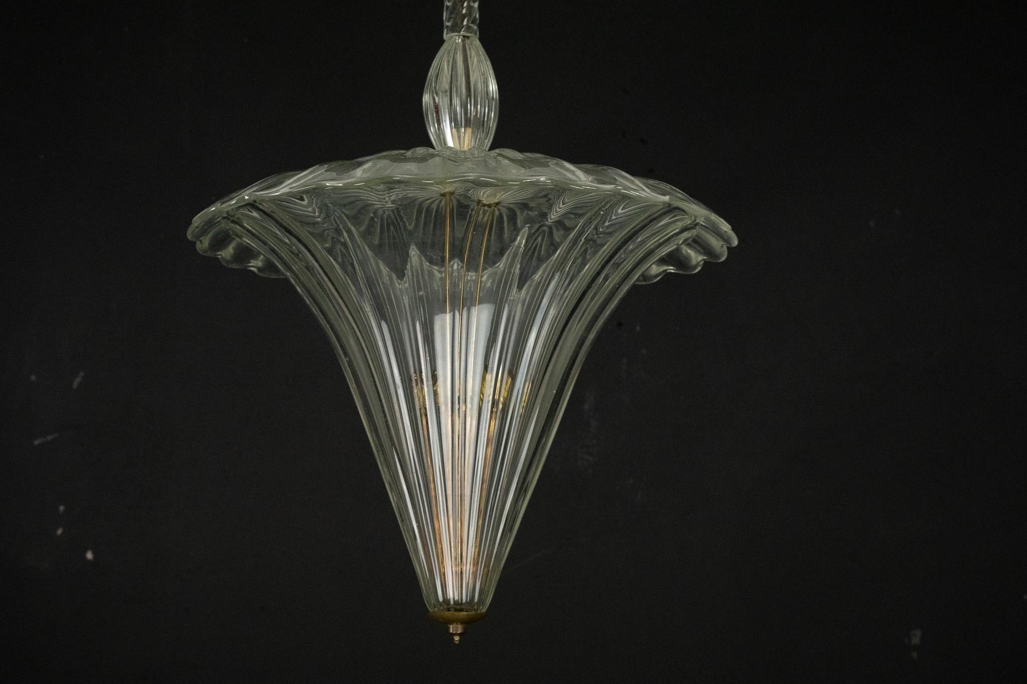 Archimede Seguso Pendelleuchte aus klarem Muranoglas. Italien 1940er Jahre 8