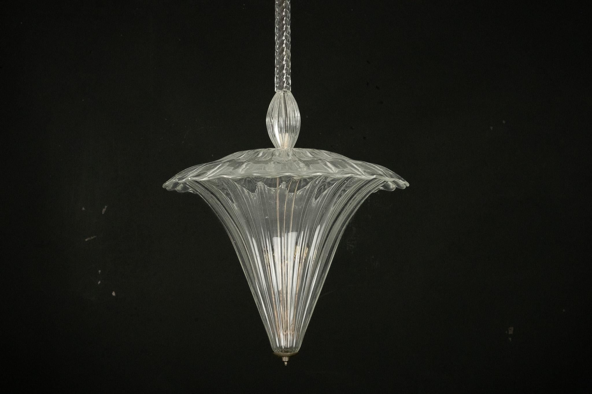 Archimede Seguso Pendelleuchte aus klarem Muranoglas. Italien 1940er Jahre 9