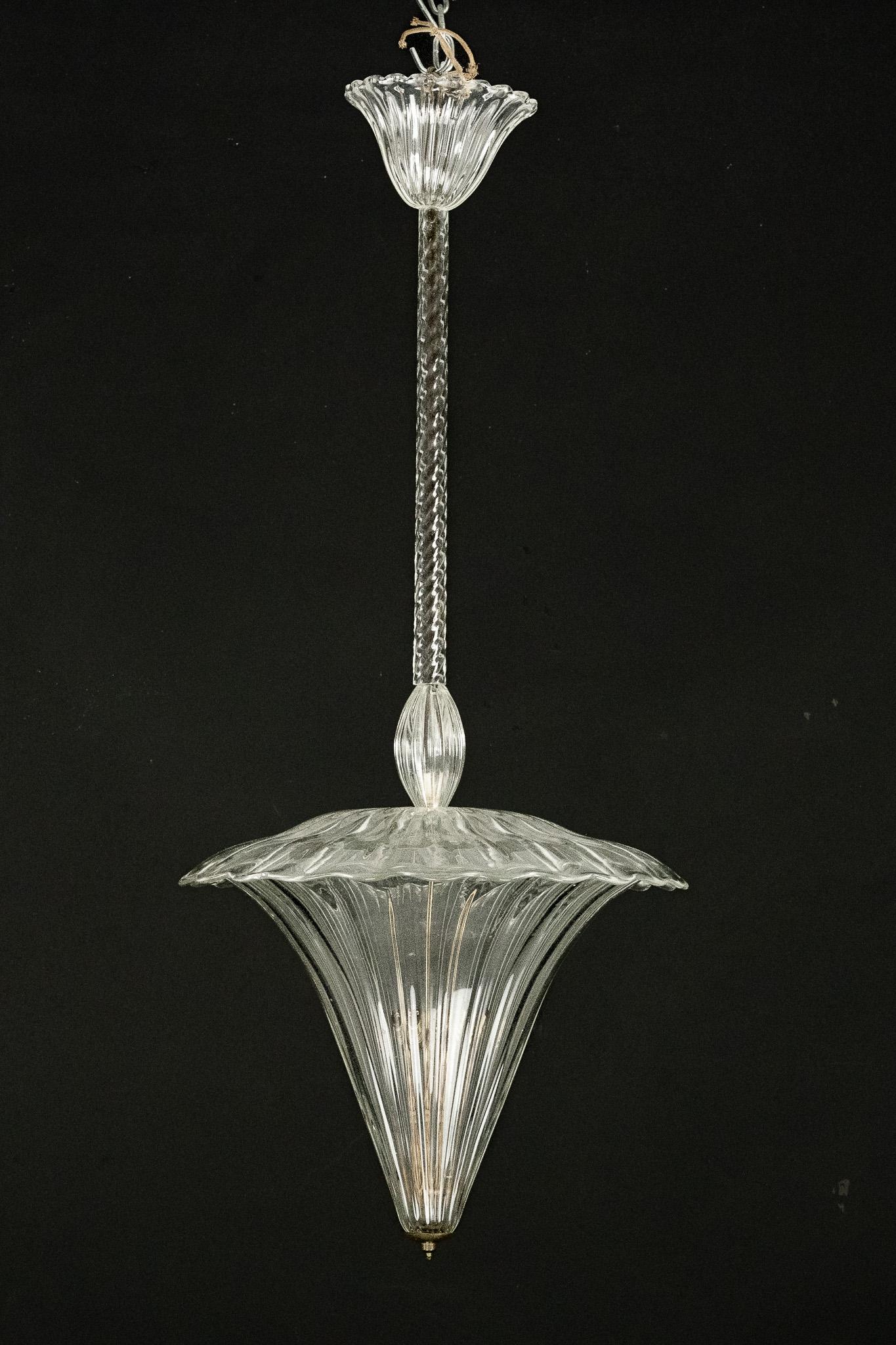 Archimede Seguso Pendelleuchte aus klarem Muranoglas. Italien 1940er Jahre 10