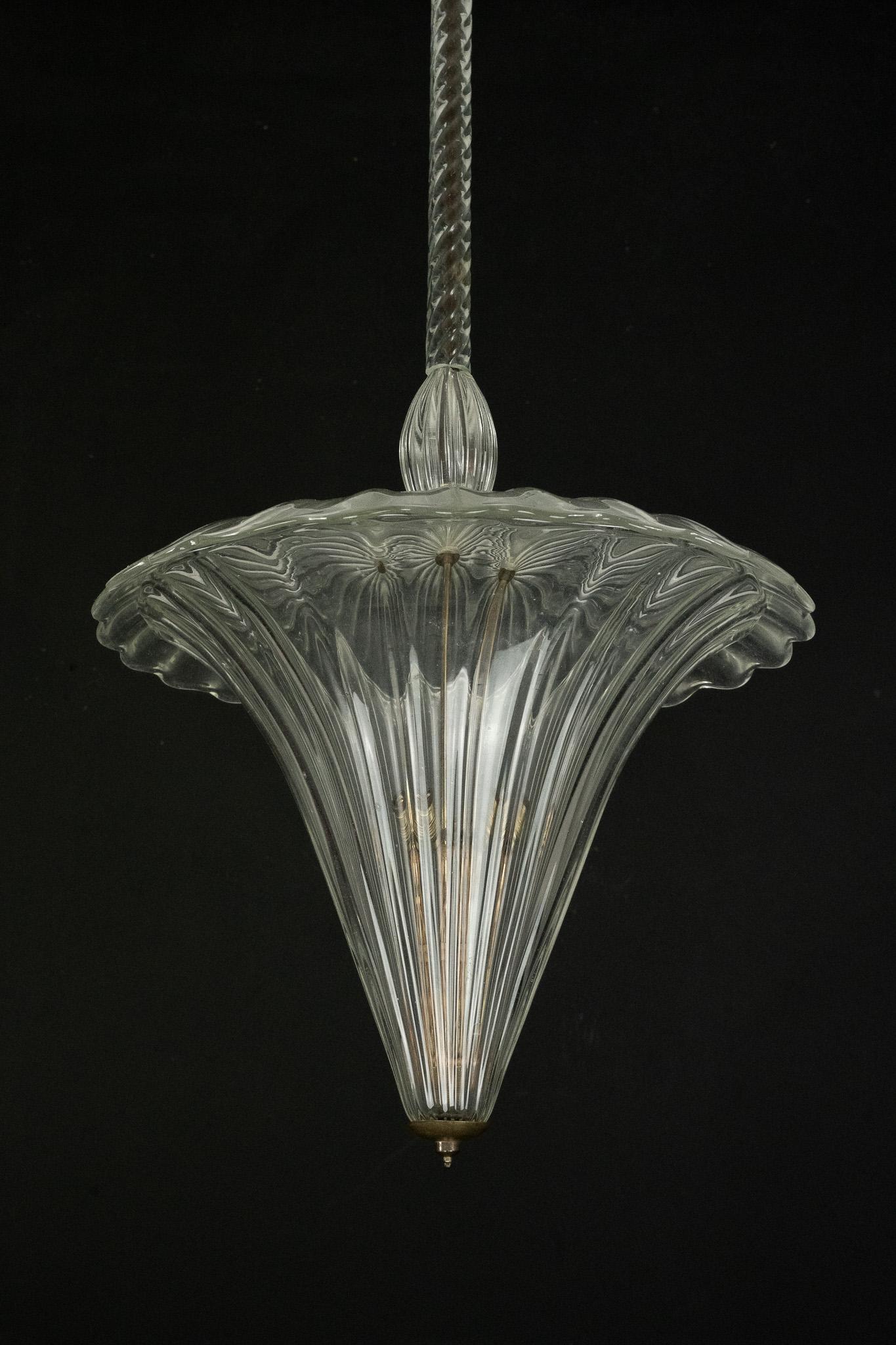Archimede Seguso Pendelleuchte aus klarem Muranoglas. Italien 1940er Jahre (Moderne der Mitte des Jahrhunderts)