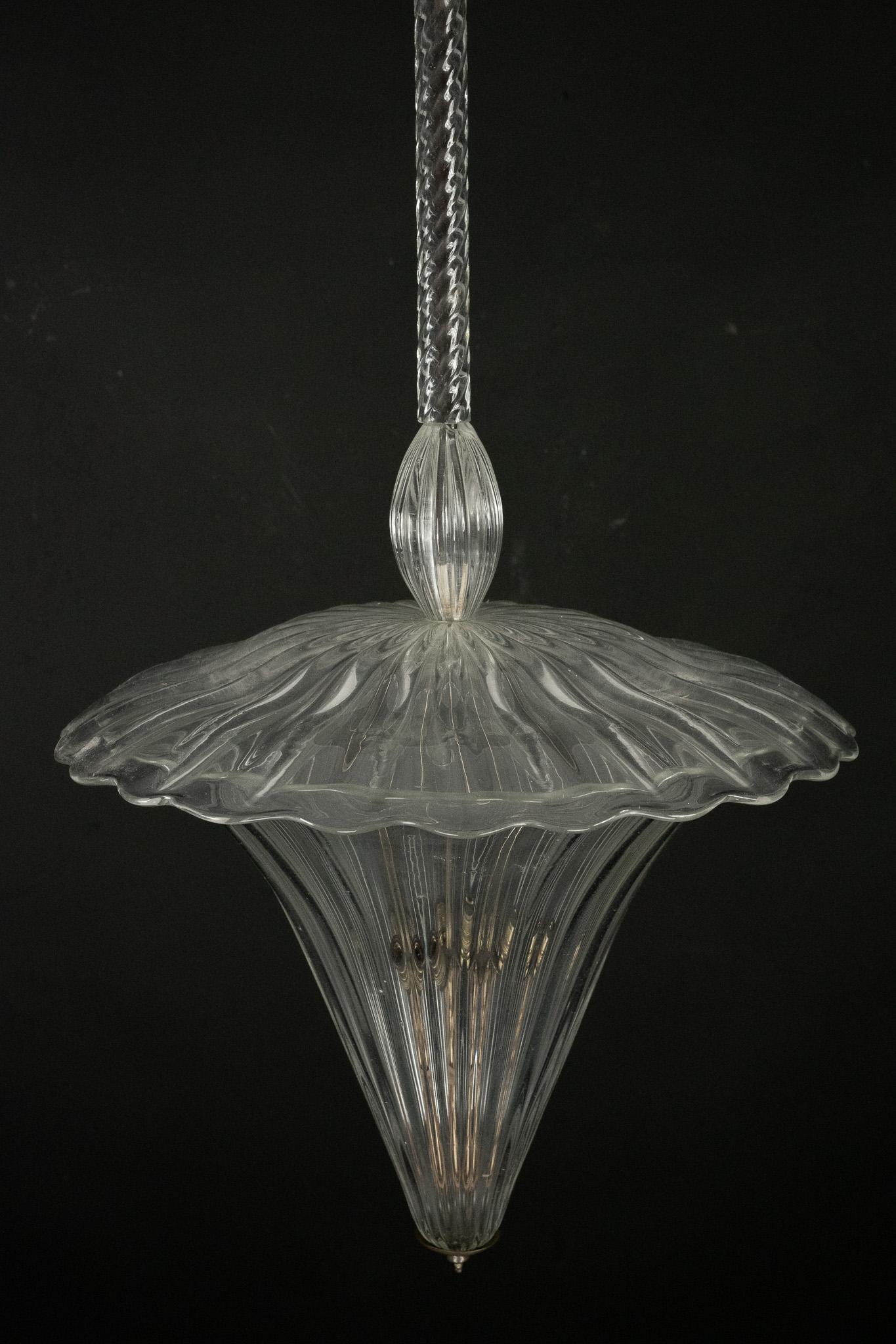 Archimede Seguso Pendelleuchte aus klarem Muranoglas. Italien 1940er Jahre (Italienisch)