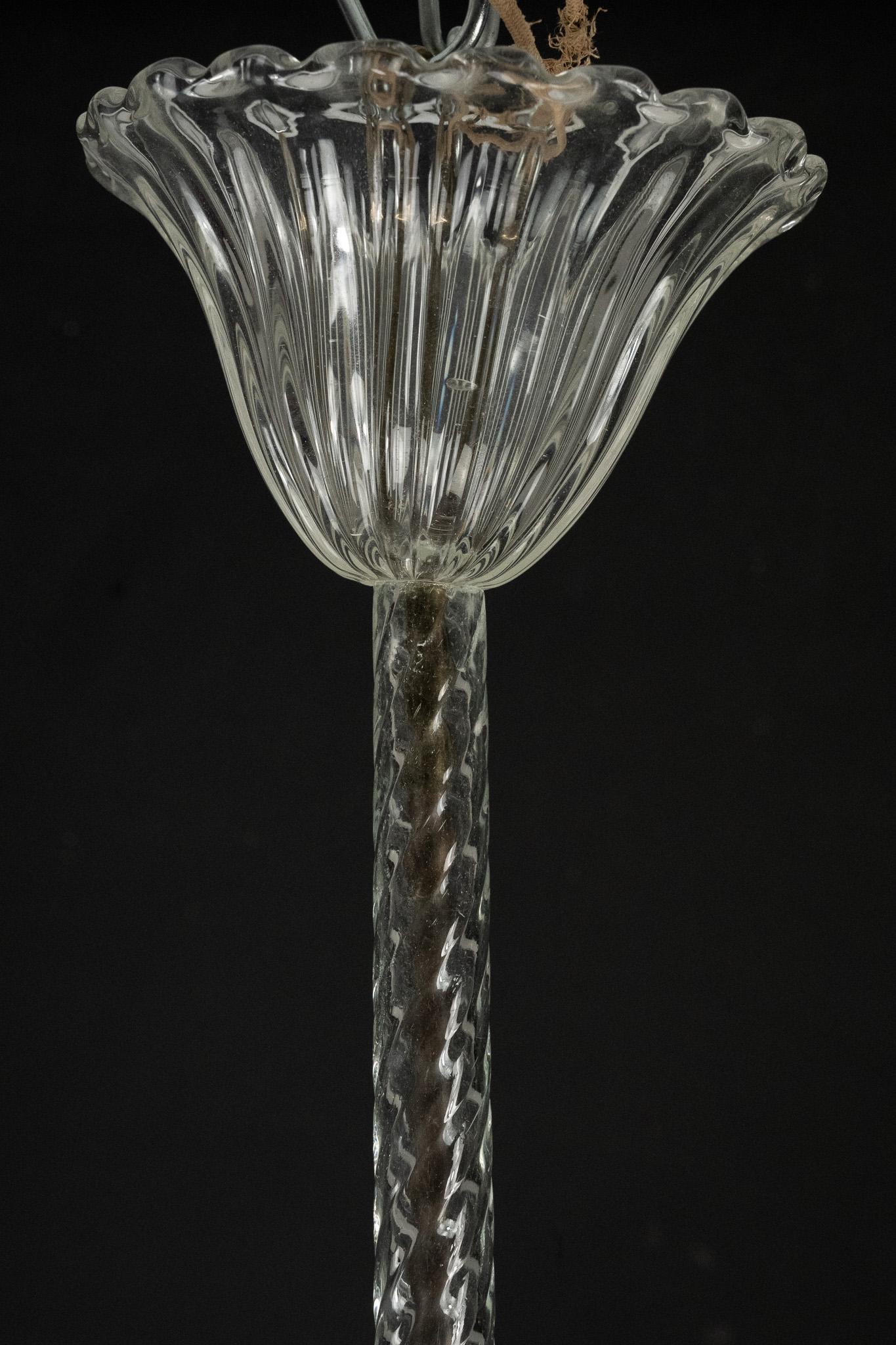 Archimede Seguso Pendelleuchte aus klarem Muranoglas. Italien 1940er Jahre im Zustand „Gut“ in Catania, CT