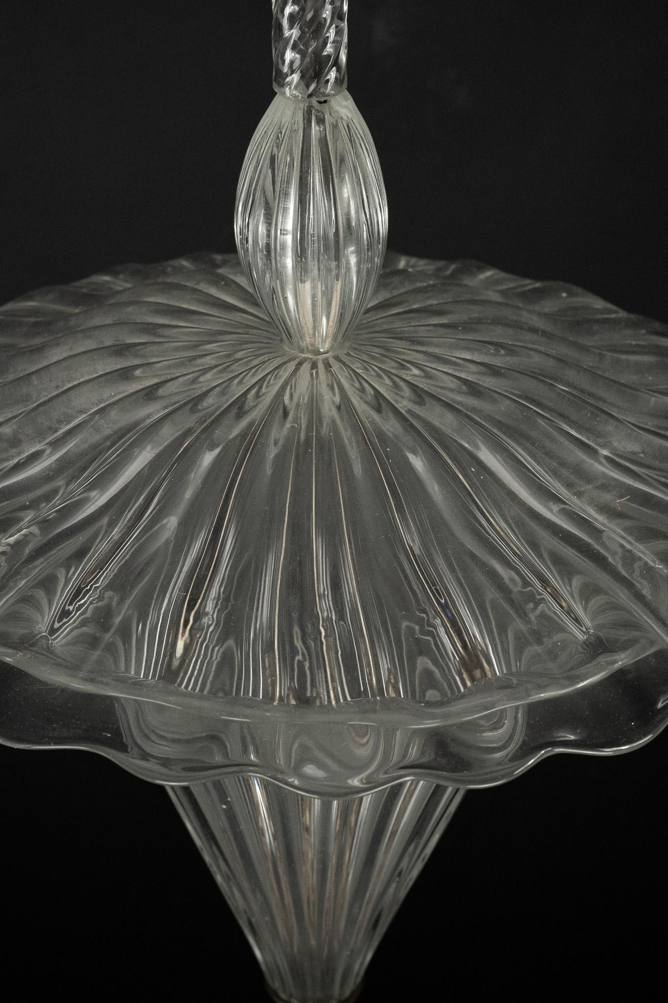 Archimede Seguso Pendelleuchte aus klarem Muranoglas. Italien 1940er Jahre (20. Jahrhundert)
